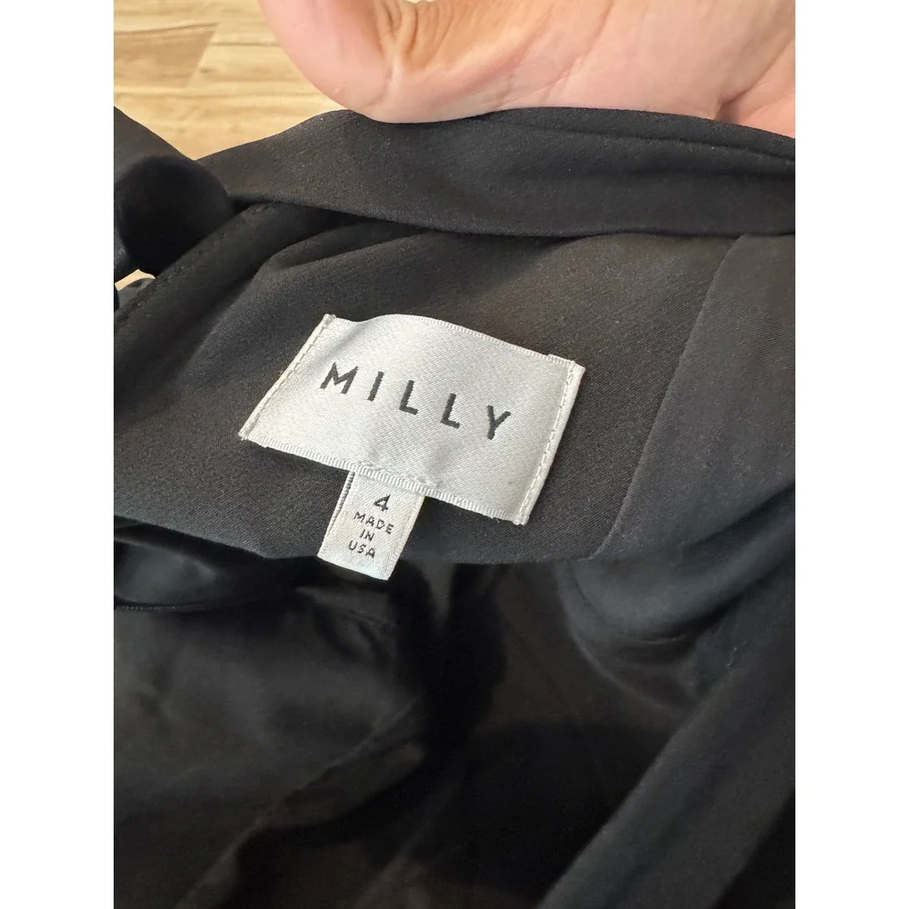 Milly Cady Bell Sleeve Black V Neck Mini Dress Tie back cocktail‎ Party Dress d1